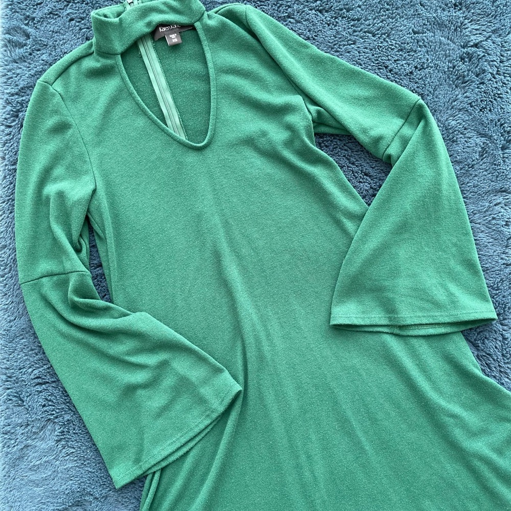 Karen Kane sweater dress with chest cut out and bell sleeves